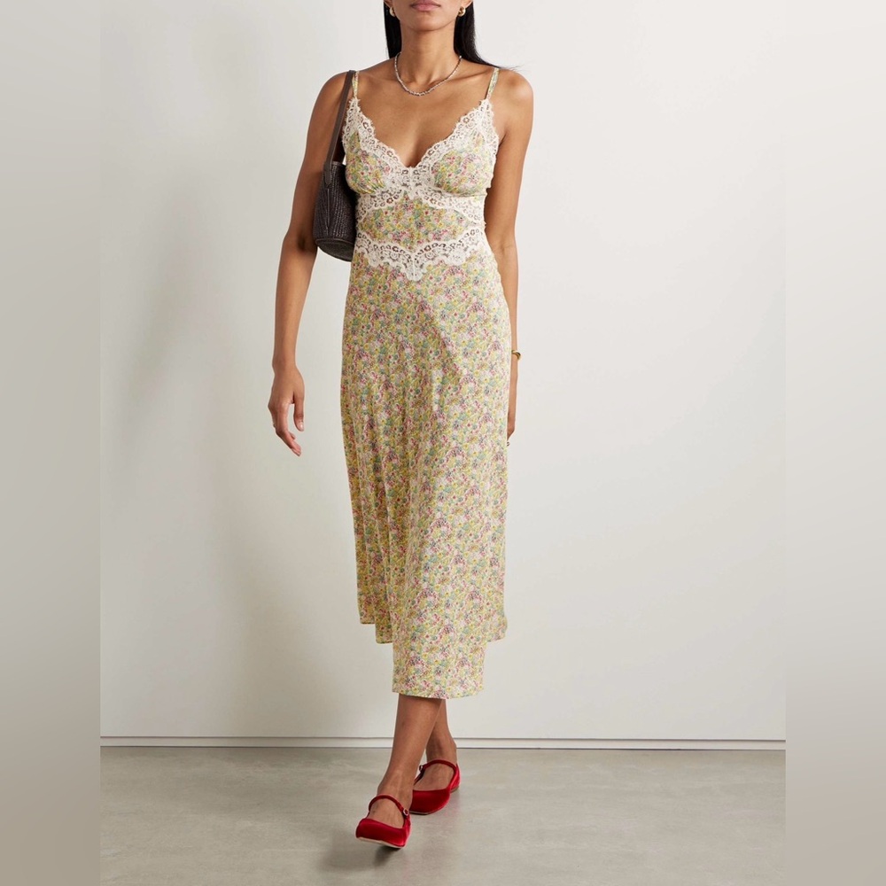 DOEN Floral Yellow Lace Maxi Dress - Picture 2 of 14